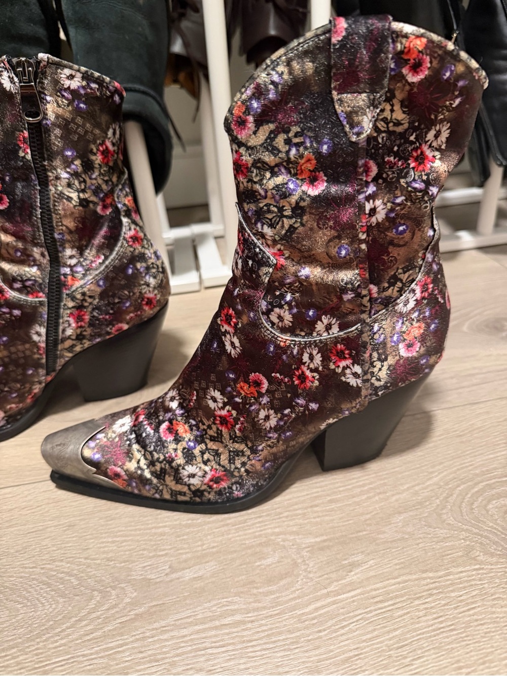 Free People Metallic Floral Western Boot - Black/Multi